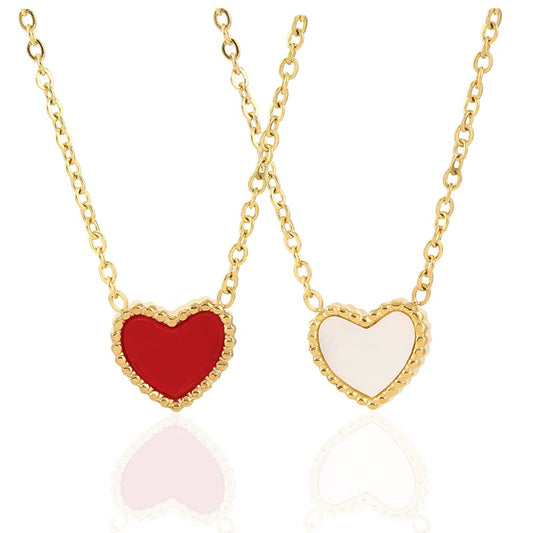 Necklace with heart shaped 2 in 1 colored pendant