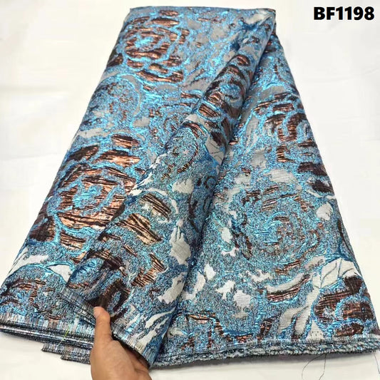 Brocade Fabric high quality metallic blue silver and Bronze  color. in 5 yards.