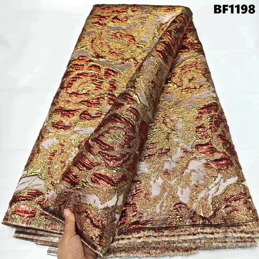 Brocade Fabric high quality metallic gold ,and wine color. in 5 yards.