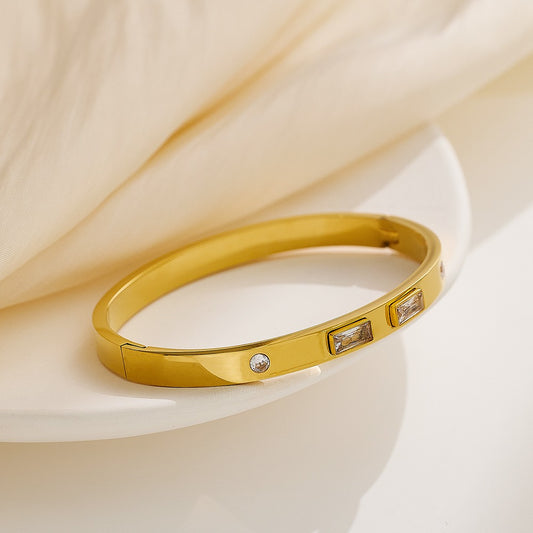 Stainless steel gold bangle with rhinestones