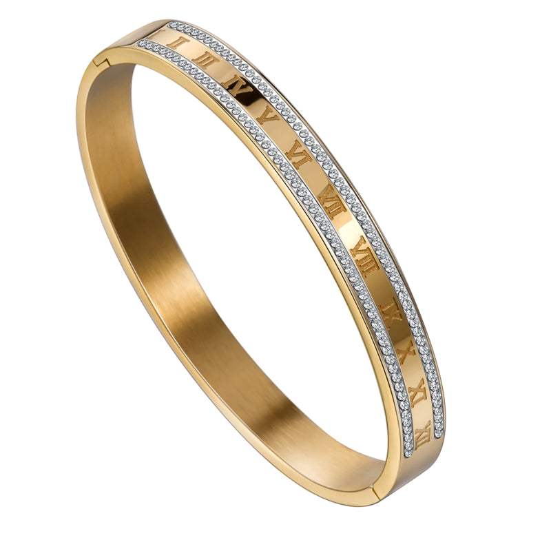 Bangle with roman figure letters and zircon stones