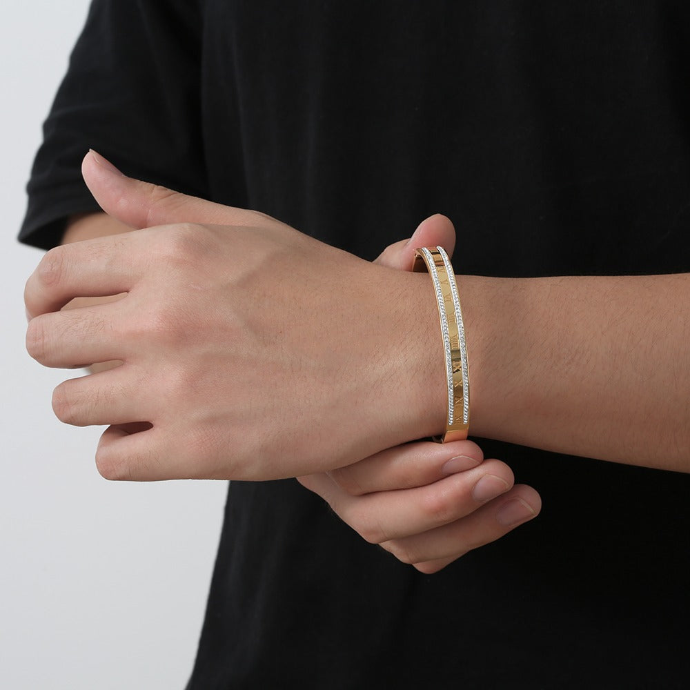 Bangle with roman figure letters and zircon stones