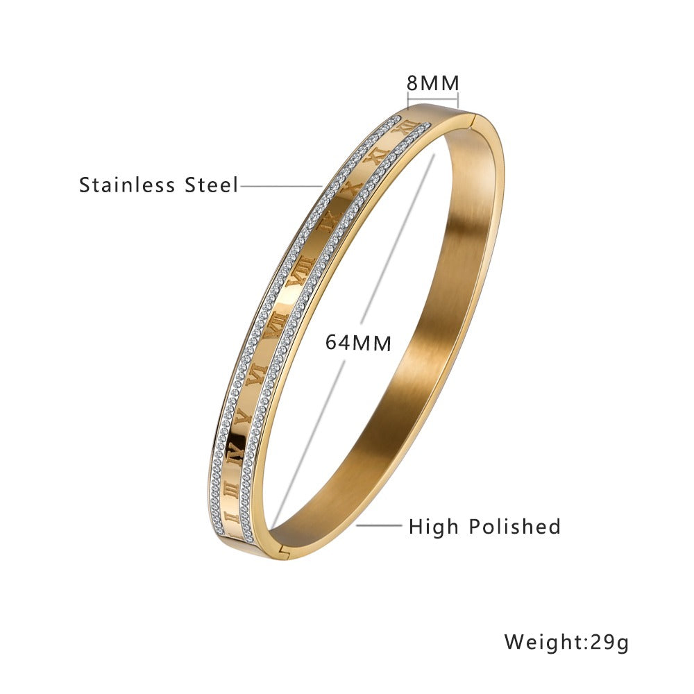 Bangle with roman figure letters and zircon stones