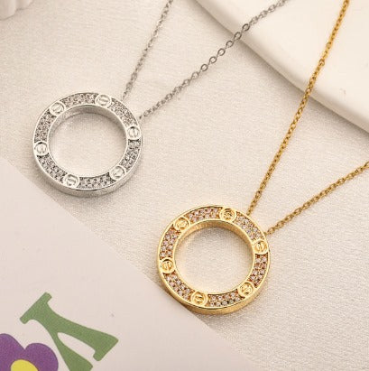 N-Cartier21 Stainless steel, Waterproof, Necklace,  Circle pendant with zircon stones