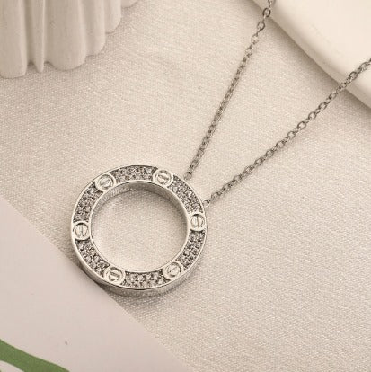 N-Cartier21 Stainless steel, Waterproof, Necklace,  Circle pendant with zircon stones
