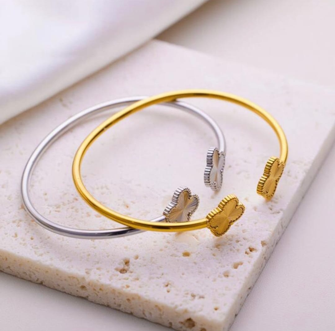 Gold-plated bangle, silver bangle, 18K goldplated, stainless steel bangle, waterproof, Non-Tarnish, gifts for her, gifts, clover bracelet