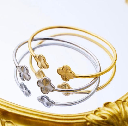 Gold-plated bangle, silver bangle, 18K goldplated, stainless steel bangle, waterproof, Non-Tarnish, gifts for her, gifts, clover bracelet