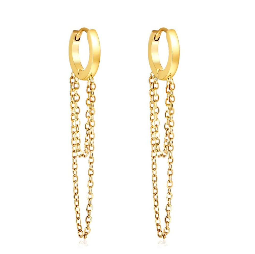 Drop/dangle earrings with two chains. Waterproof earrings, hypoallergenic, Non-Tarnish Jewelry, Minimalist.