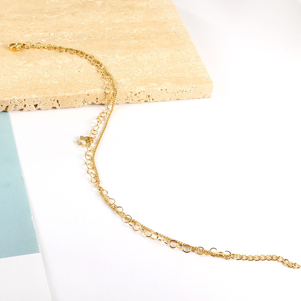 Double chain Anklet with A butterfly droplet