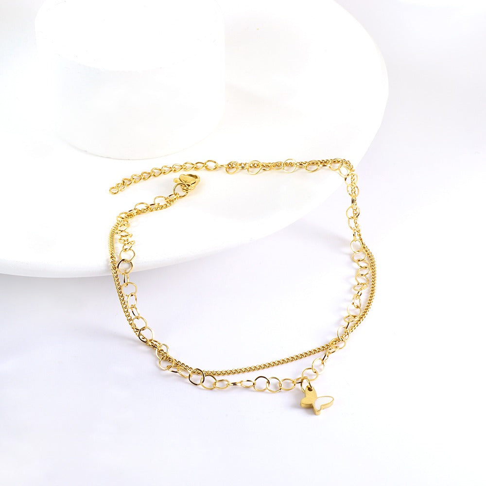 Double chain Anklet with A butterfly droplet