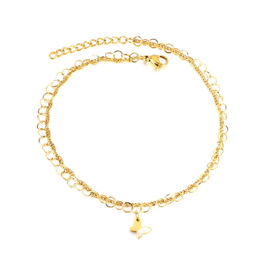 Double chain Anklet with A butterfly droplet
