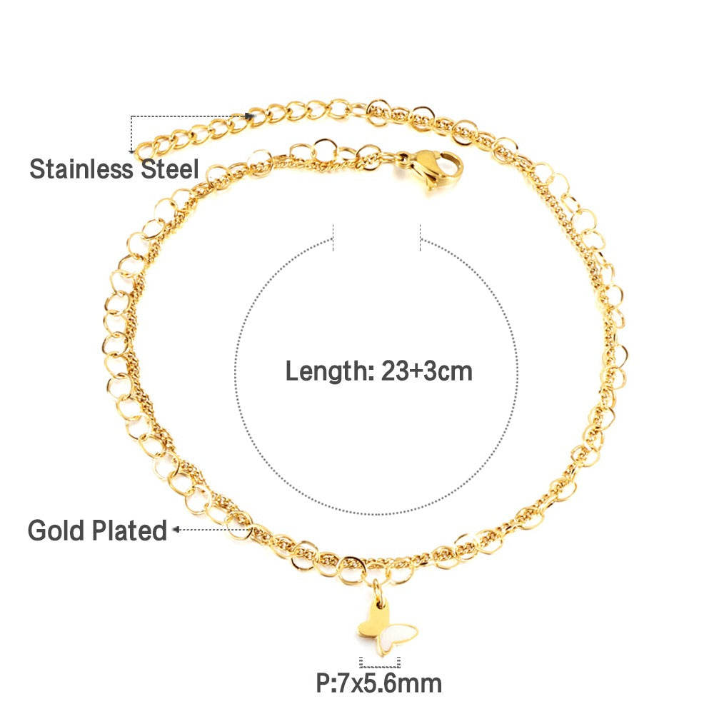 Double chain Anklet with A butterfly droplet