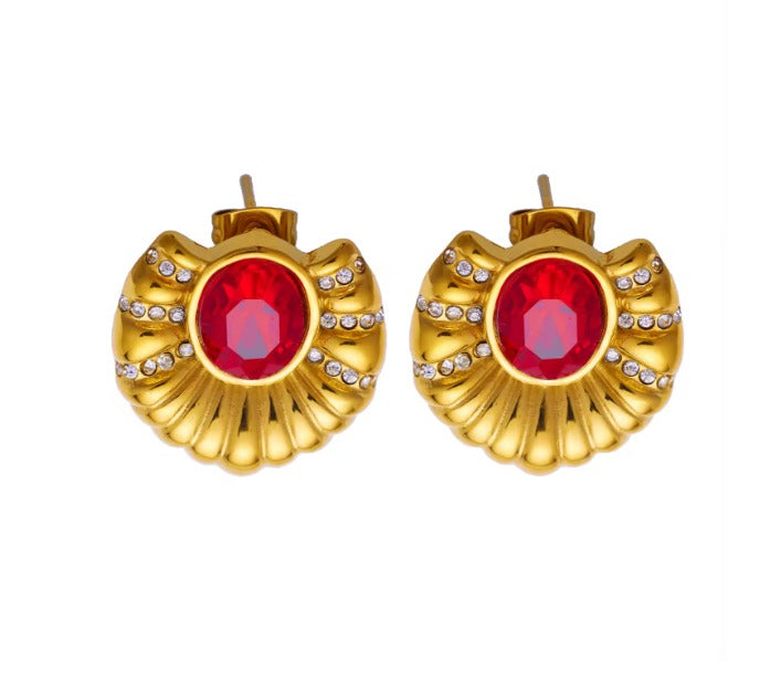 Bold stud with red gem rhinestone