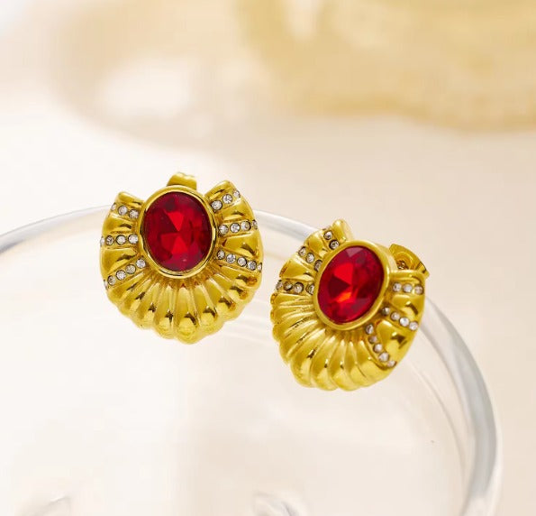 Bold stud with red gem rhinestone
