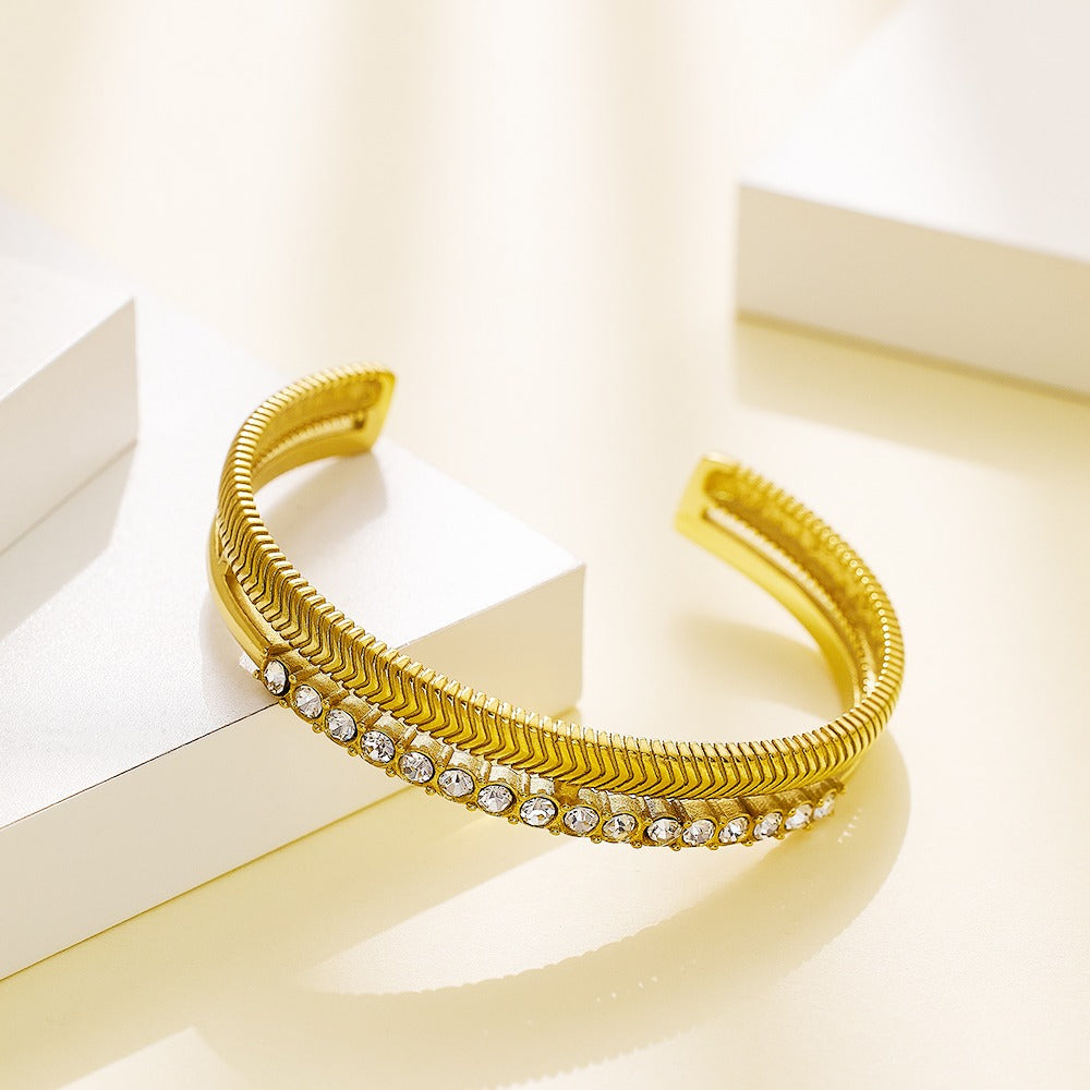 Half cuff bangle with stones