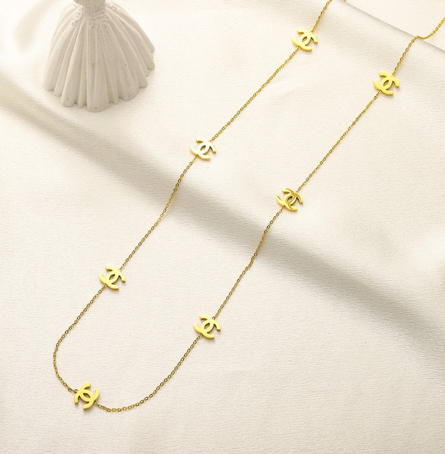 N-Chanel10. Long chanel Embossed necklace.