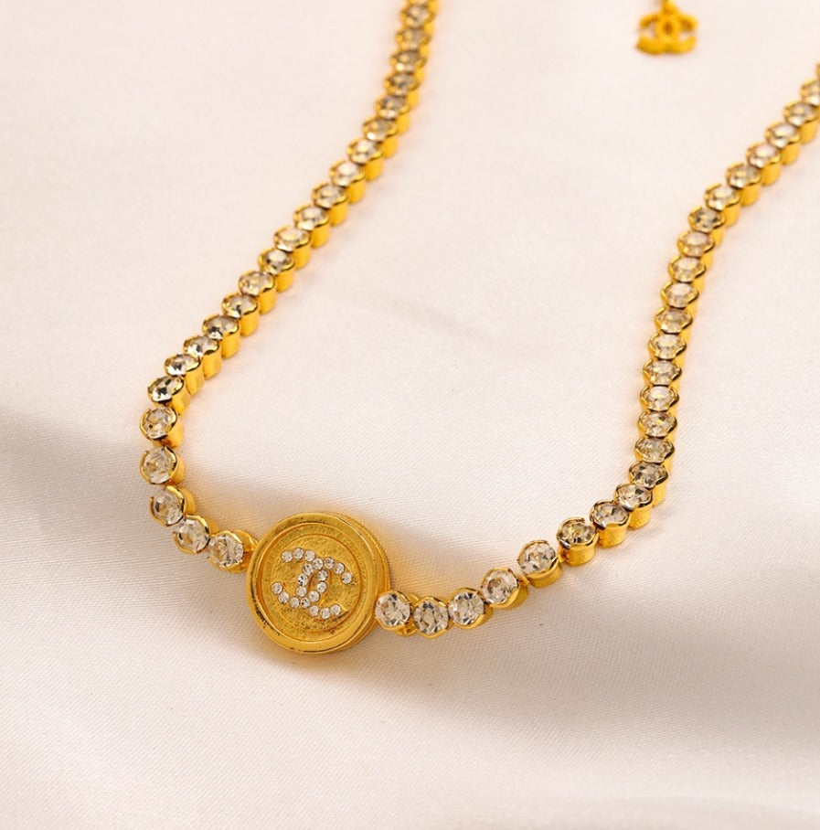 N-Chanel101. Chanel Necklace with Zirconstones. Stainless steel, Waterprooof.