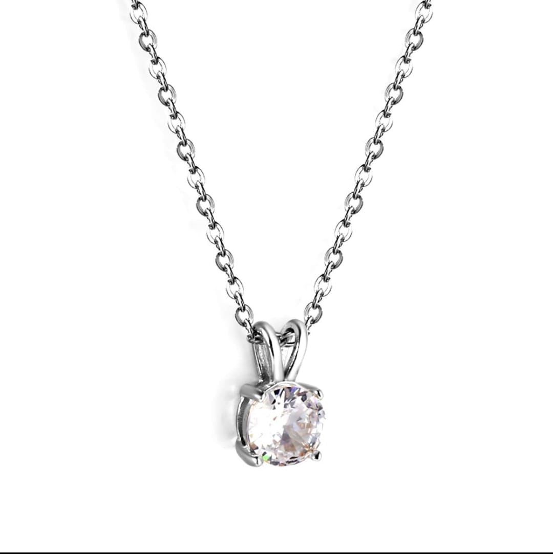 Necklace with crystal stone pendant.  waterproof necklace, silver necklace, stainless steel.