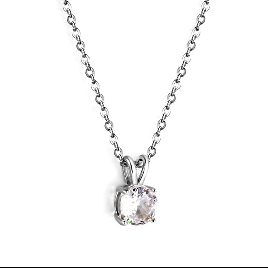 Necklace with crystal stone pendant.  waterproof necklace, silver necklace, stainless steel.