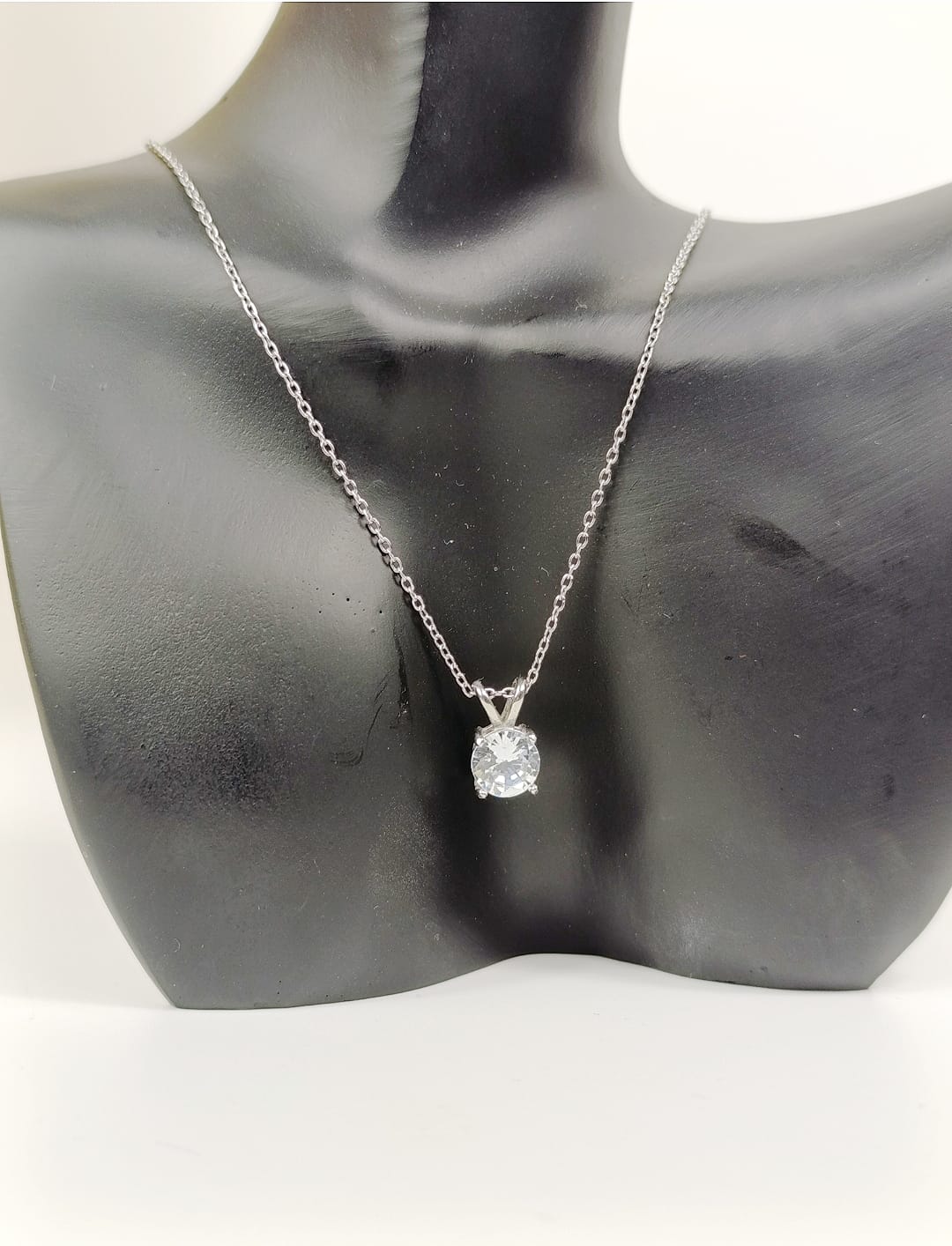 Necklace with crystal stone pendant.  waterproof necklace, silver necklace, stainless steel.