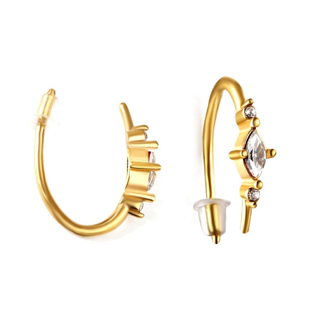 Curvy shaped earrings with stones. Waterproof earrings, hypoallergenic, Non-Tarnish Jewelry, Minimalist.