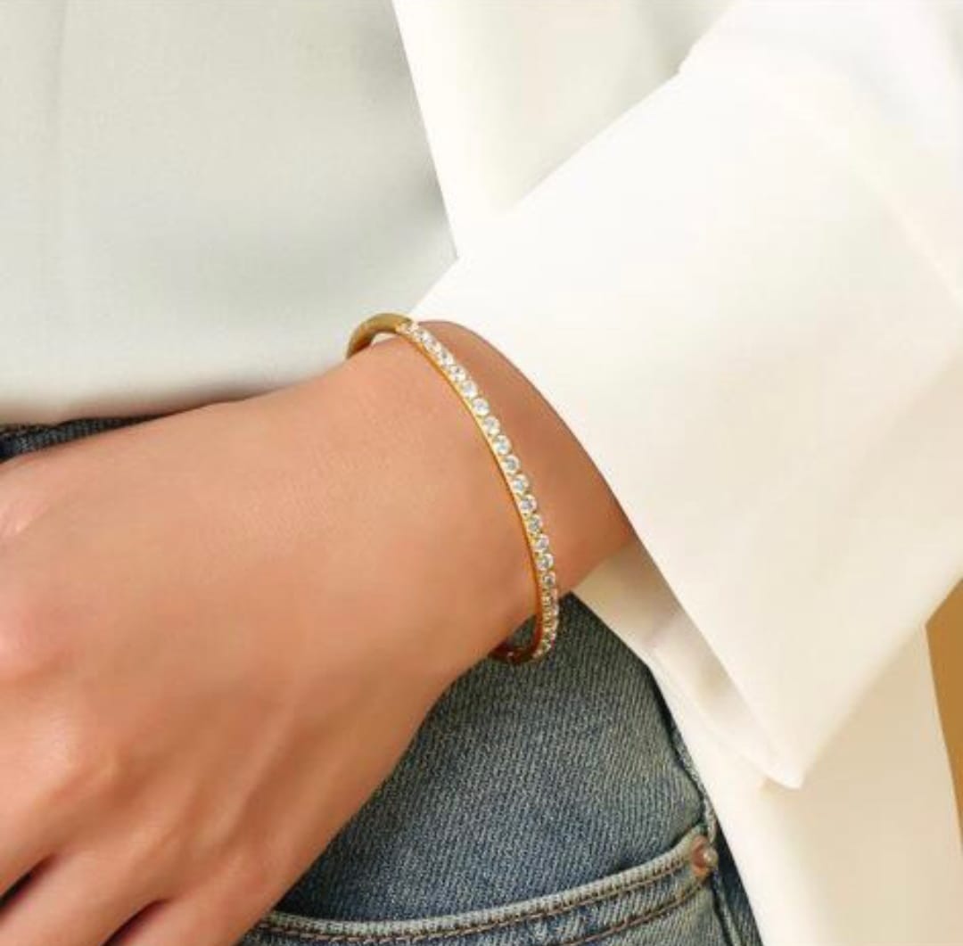 Gold-plated bangle, 18K goldplated, stainless steel bangle, waterproof, Non-Tarnish, gifts for her, gifts, zircon stones bracelet, bridal