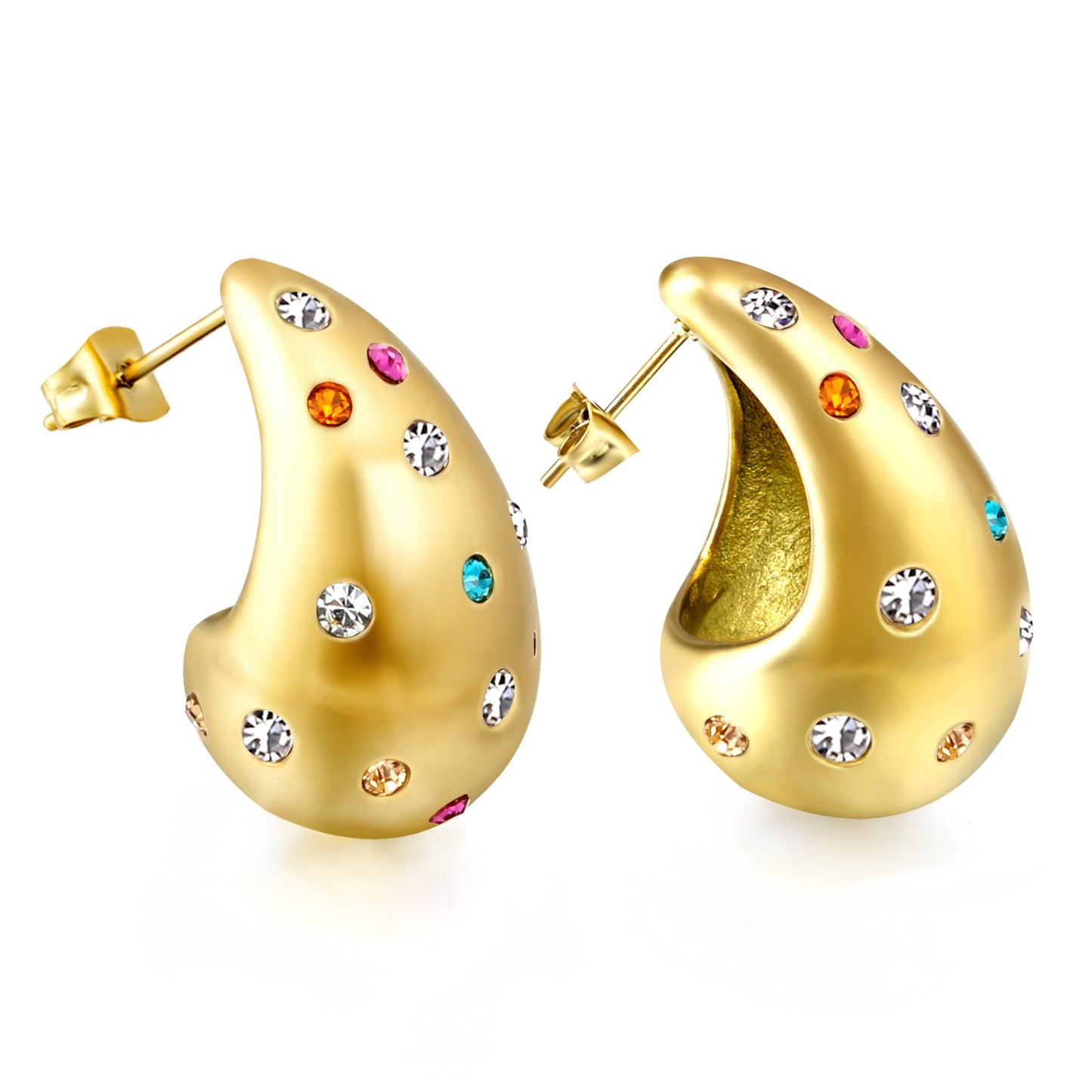 Tear drops earring with different color stones.