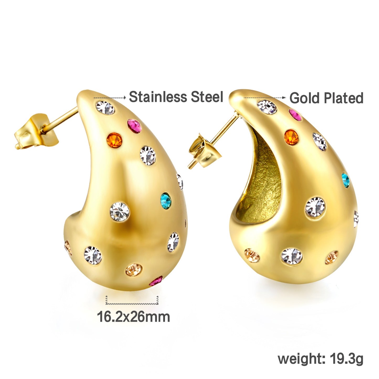 Tear drops earring with different color stones.