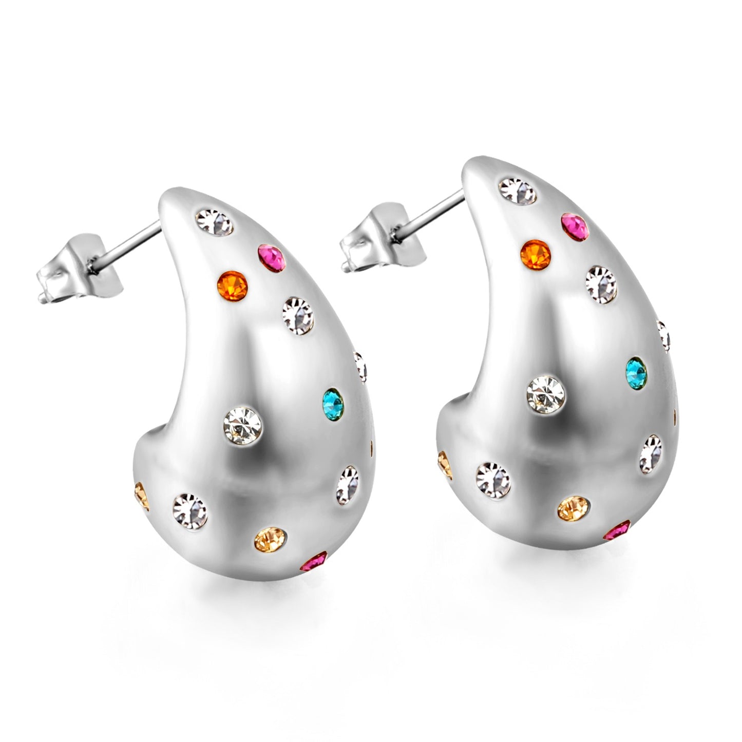 Tear drops earring with different color stones.