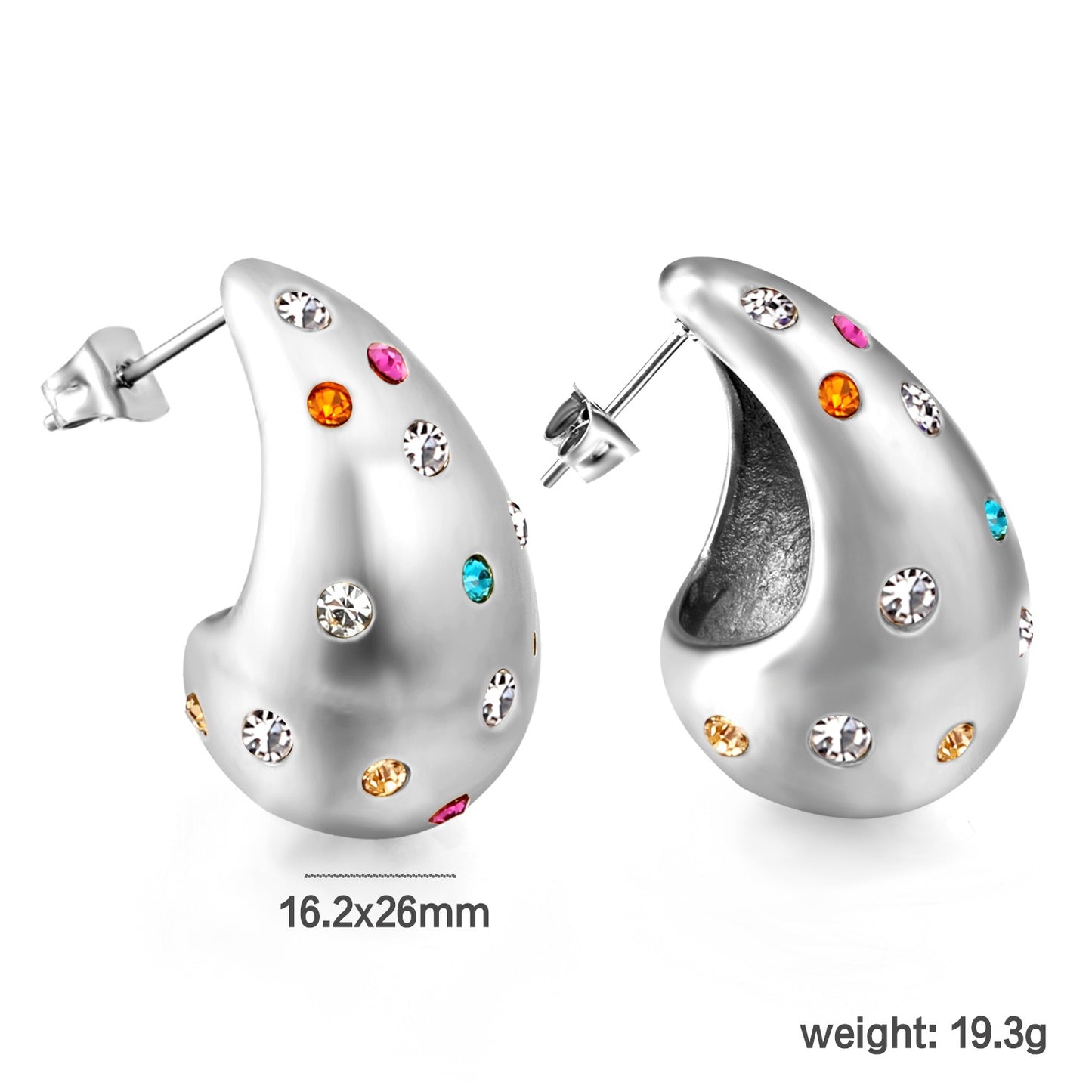 Tear drops earring with different color stones.