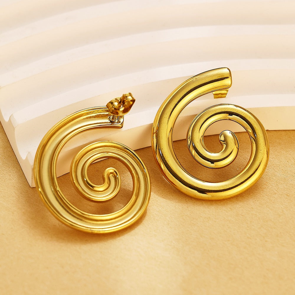 Gold Curly shaped bold studs earrings