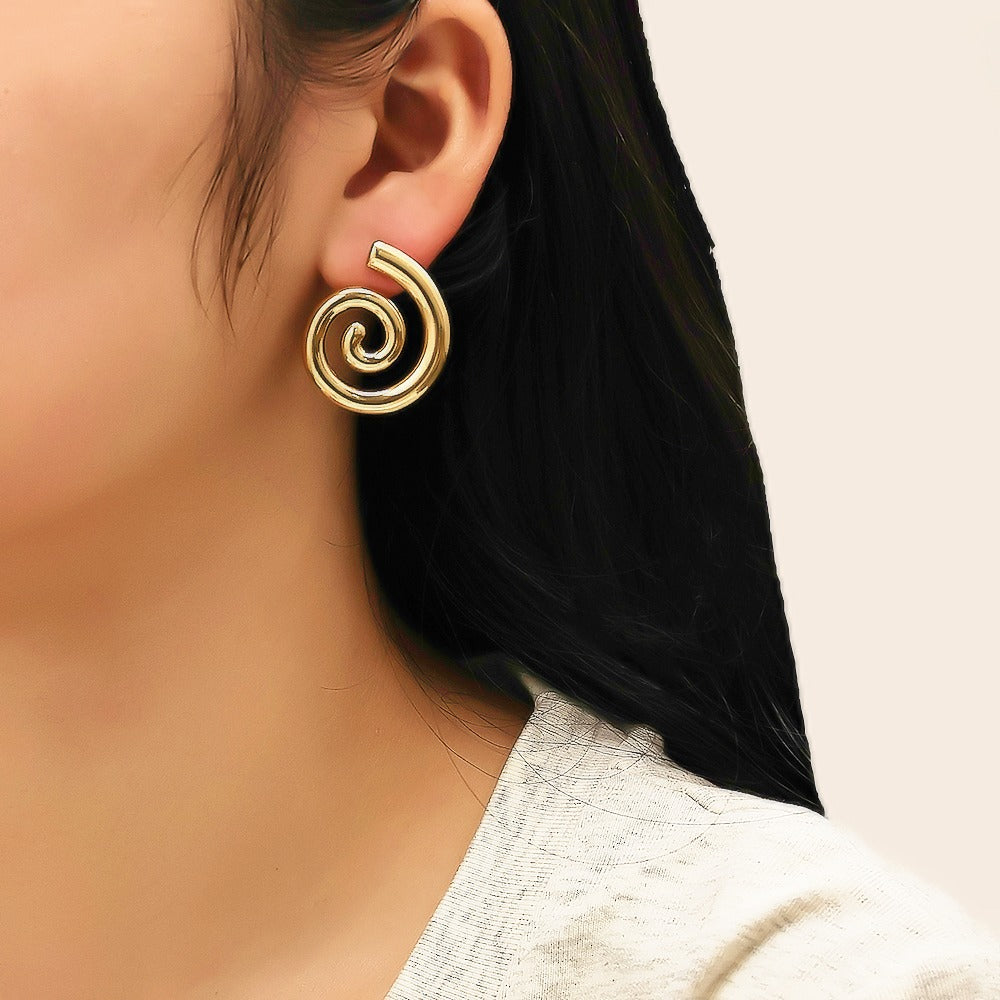 Gold Curly shaped bold studs earrings