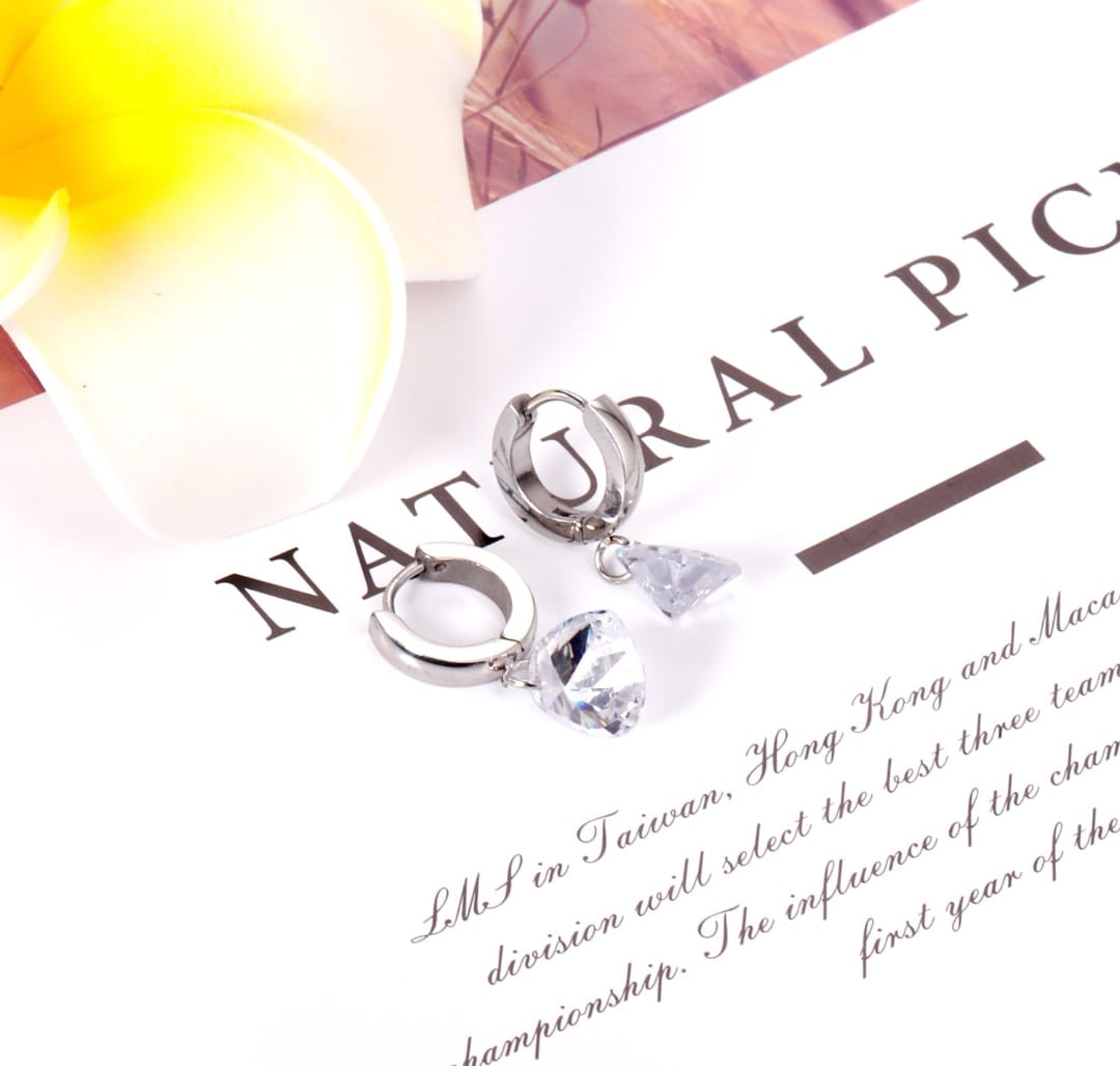 Earrings with love crystal. Waterproof earrings, hypoallergenic, Non-Tarnish Jewelry, Minimalist.