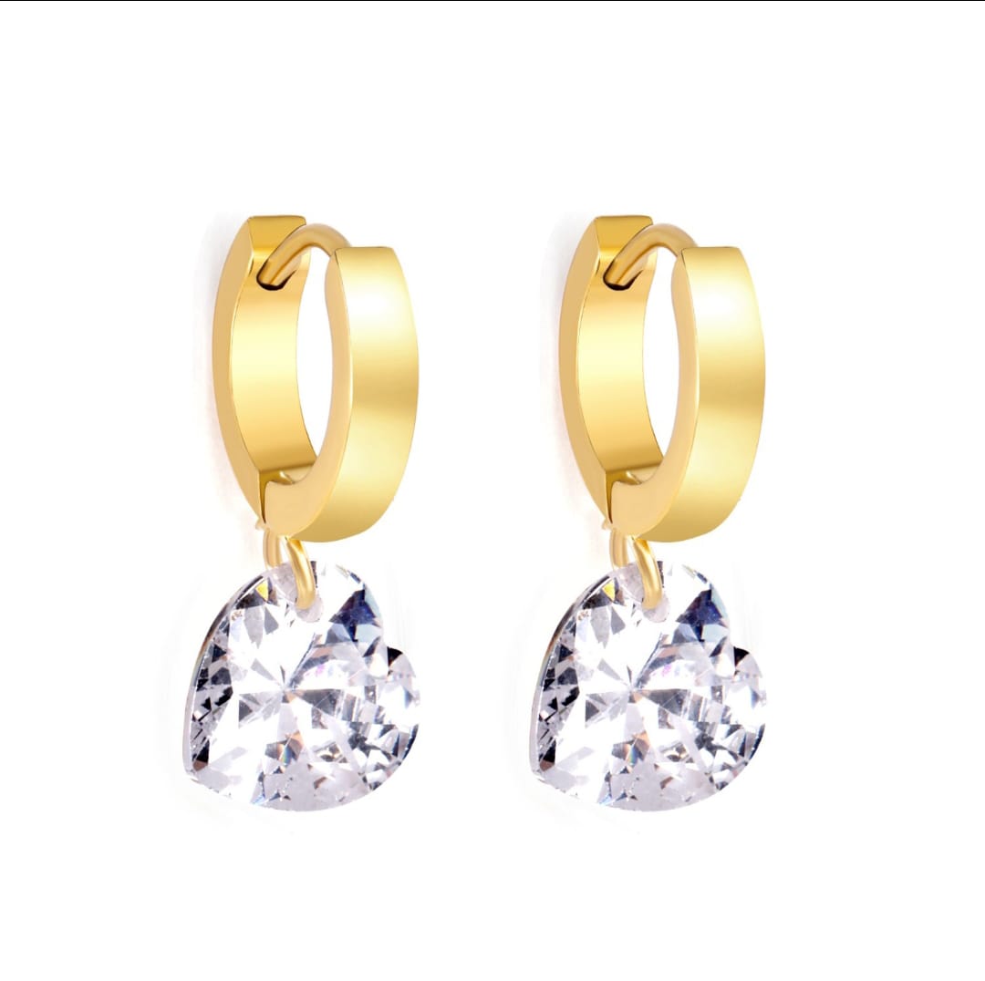 Earrings with love crystal. Waterproof earrings, hypoallergenic, Non-Tarnish Jewelry, Minimalist.