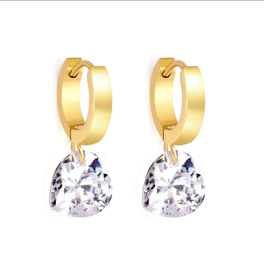 Earrings with love crystal. Waterproof earrings, hypoallergenic, Non-Tarnish Jewelry, Minimalist.