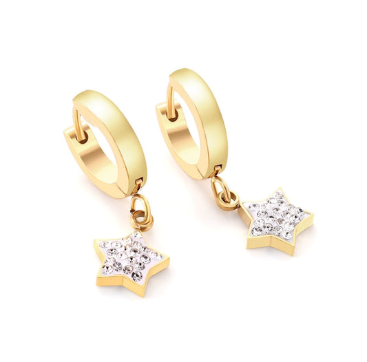 Earrings with star shape and zirconstones. Waterproof earrings, hypoallergenic, Non-Tarnish Jewelry, Minimalist.