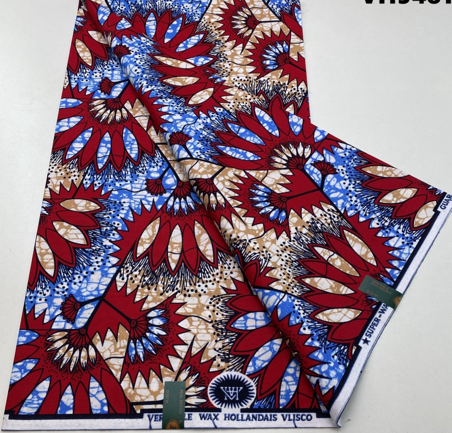 Hollandaise Vlisco. African Ankara Fabric, 100% cotton Fabric , 6 yards Ankara wax, Ankara Fabric, Great Quality Ankara Fabric, Guaranteed printed Wax.