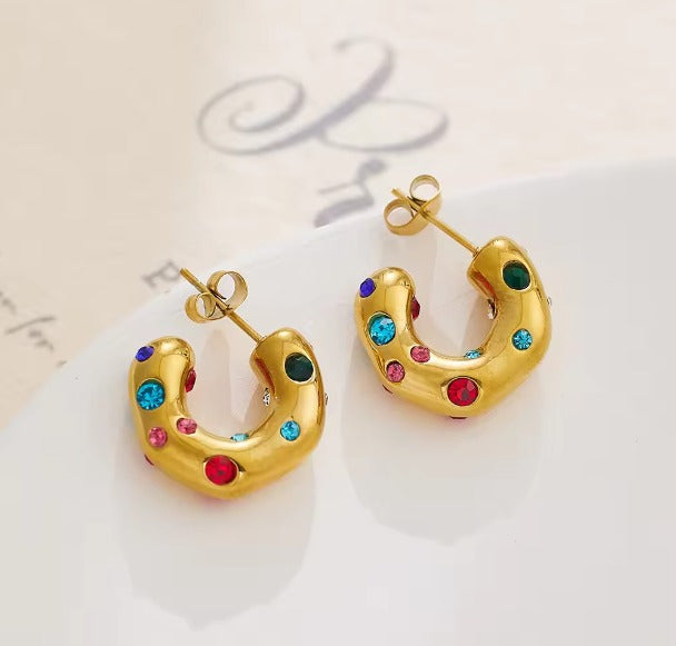 Half hoop earring with Different color stones.