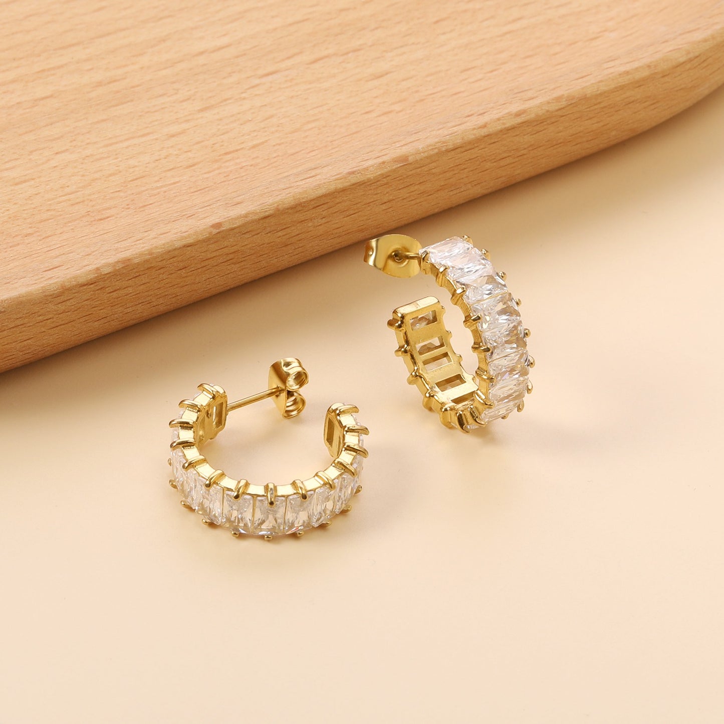 Half hoop earring with white crystal rhinestones