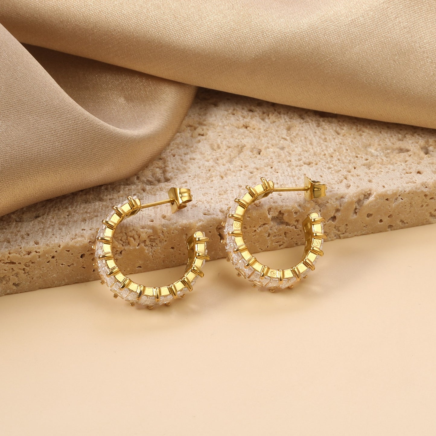Half hoop earring with white crystal rhinestones