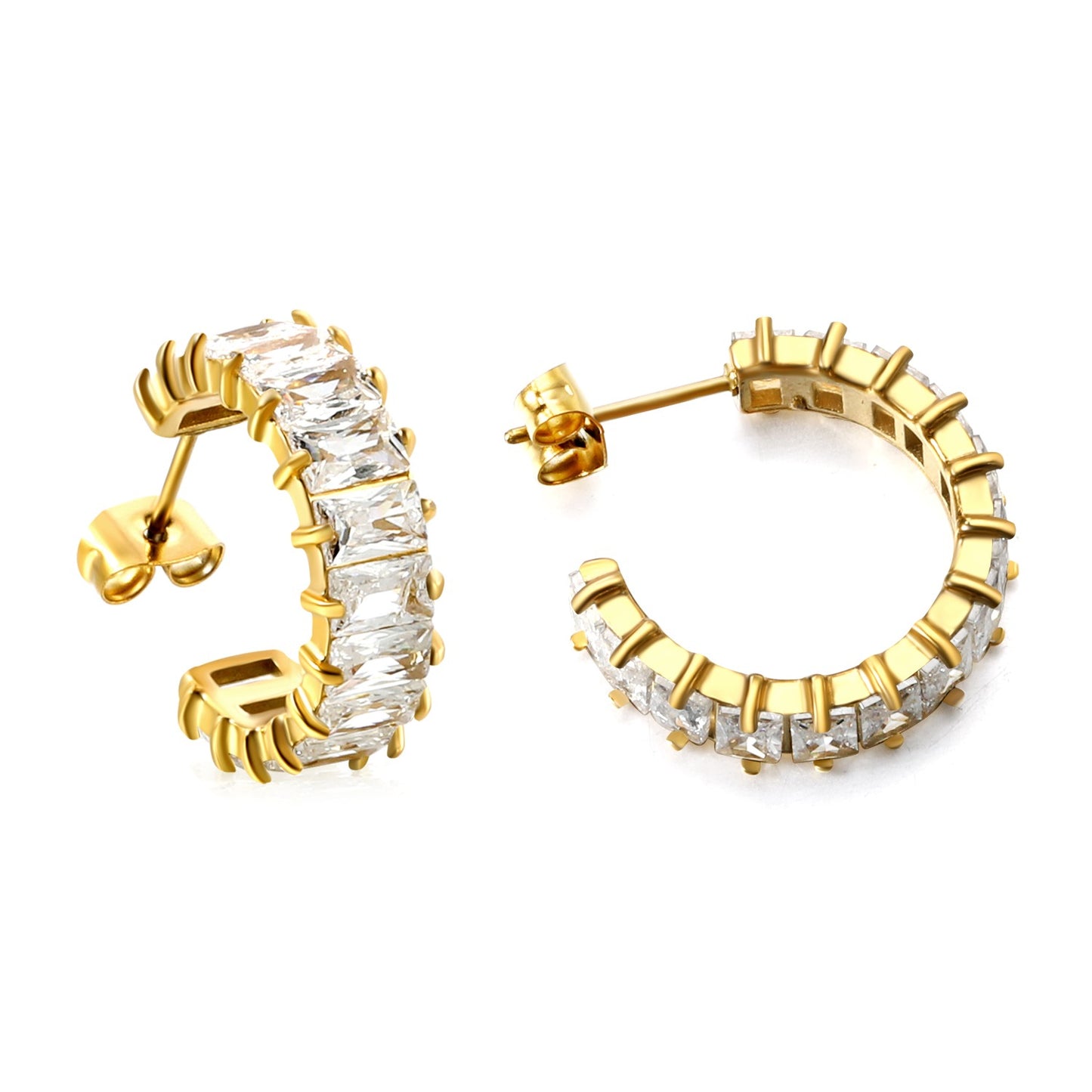 Half hoop earring with white crystal rhinestones