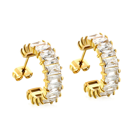Half hoop earring with white crystal rhinestones