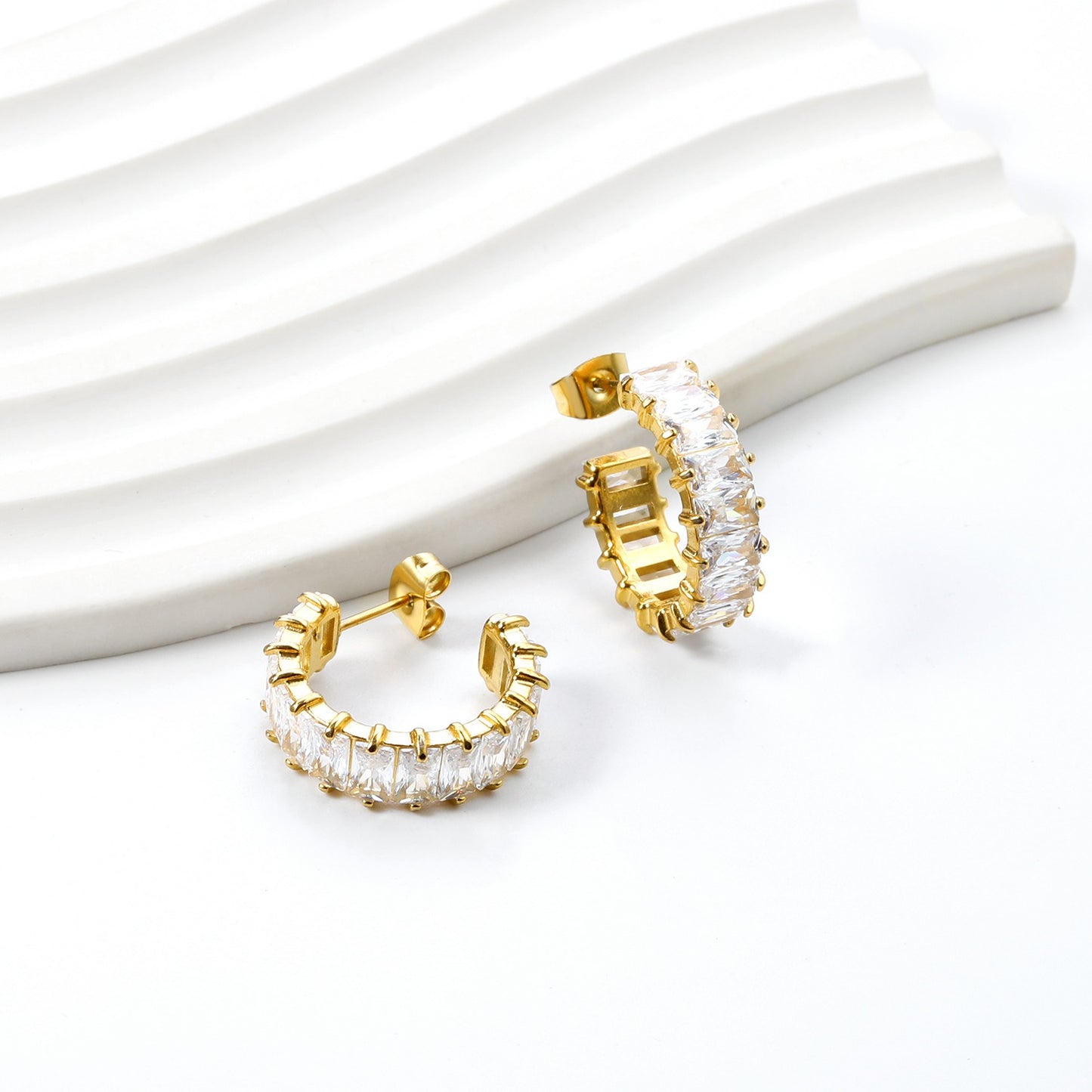 Half hoop earring with white crystal rhinestones