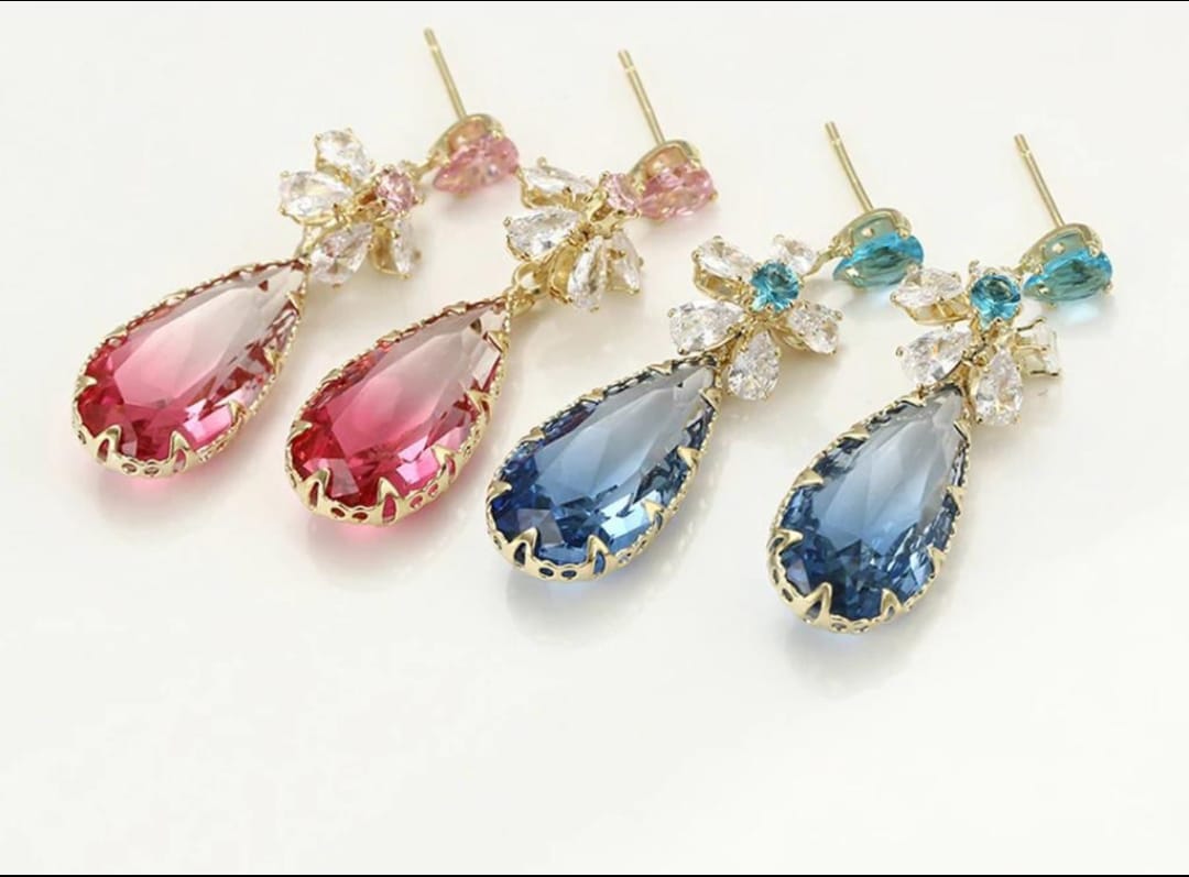 Dangle Earring, pink luxury, blue luxury, non-tarnish earrings, gifts for her, wedding, bridal earrings, 2024 bride, gifts, minimalist