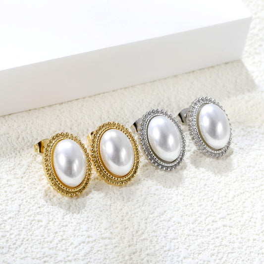 Oblong shaped pearl studs