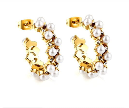 Waterproof, pearl half hoop Earrings , Gold Plated, Earrings, Hypoallergenic, Non-Tarnish, Jewelry, gifts for her, minimalist, Gifts