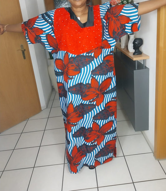 Red Cape maxi dress. Bubu/Kaftan. Ankara Print dress. Ankara bubu. Dress for women