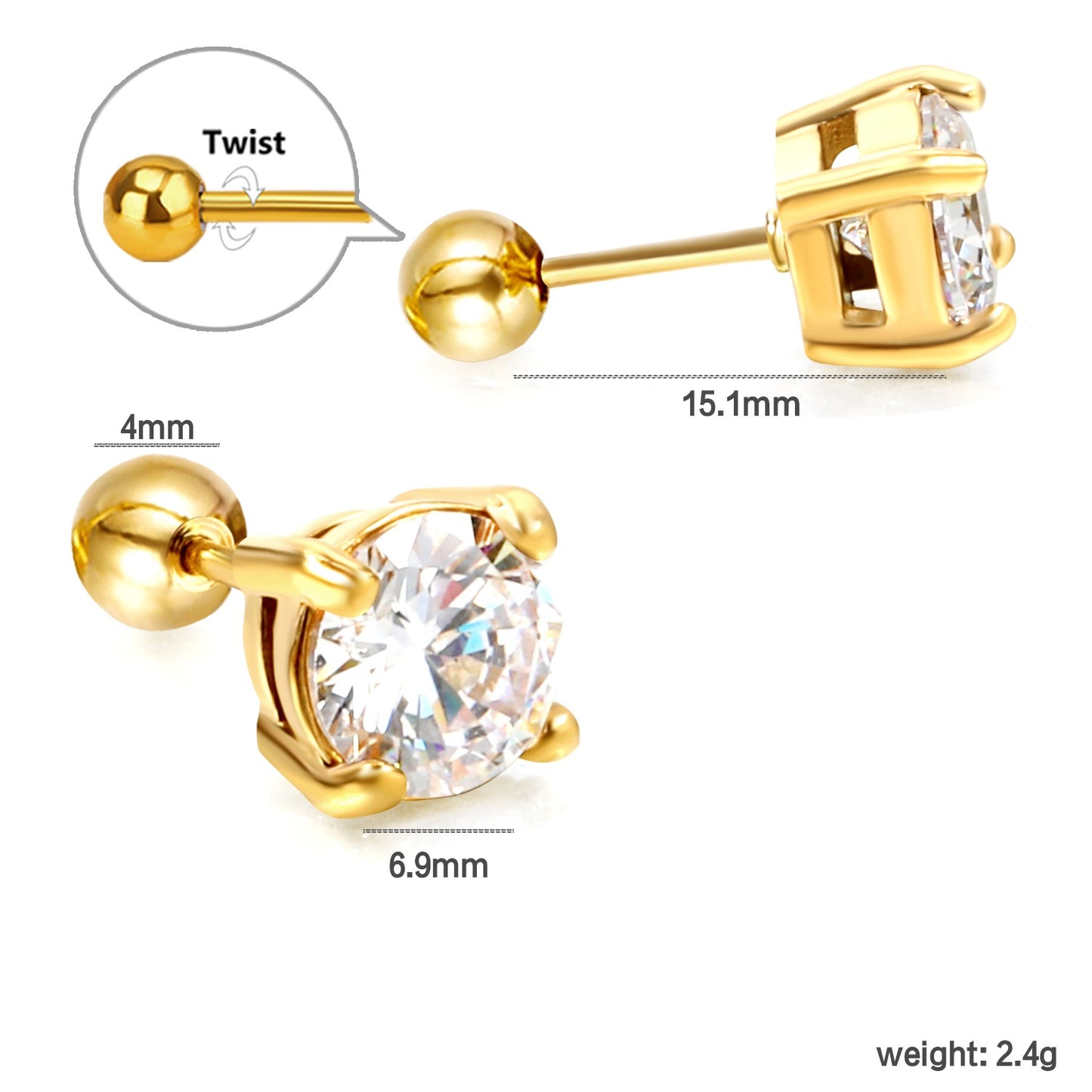 Screw studs with crystal stones on them