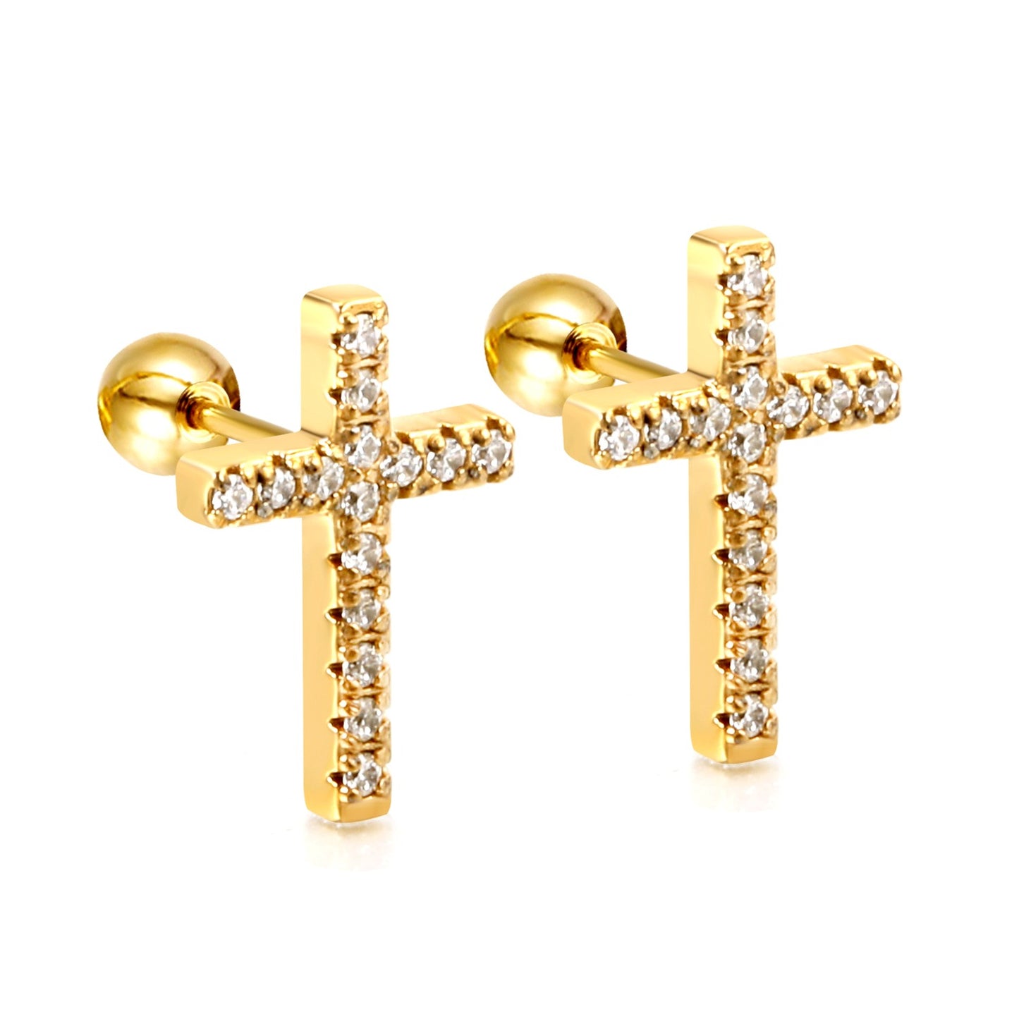 Cross screw studs with zircon stones