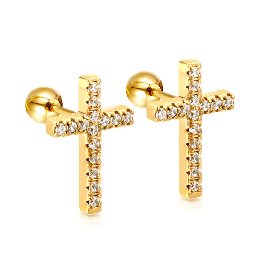 Cross screw studs with zircon stones